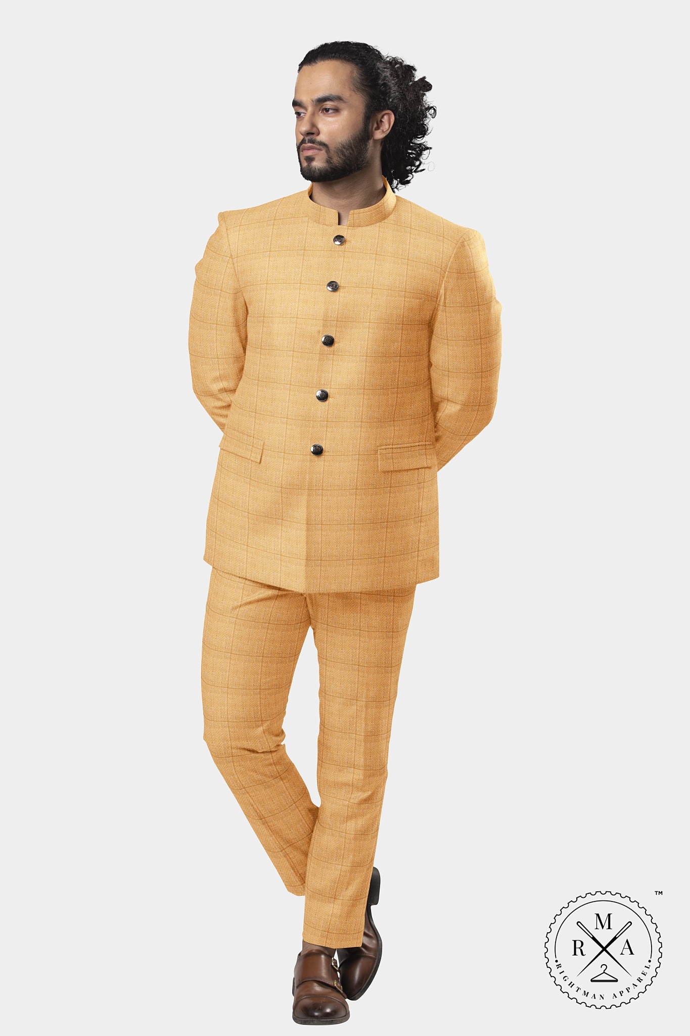 Hazelnut Checked Jodhpuri Suit SU17